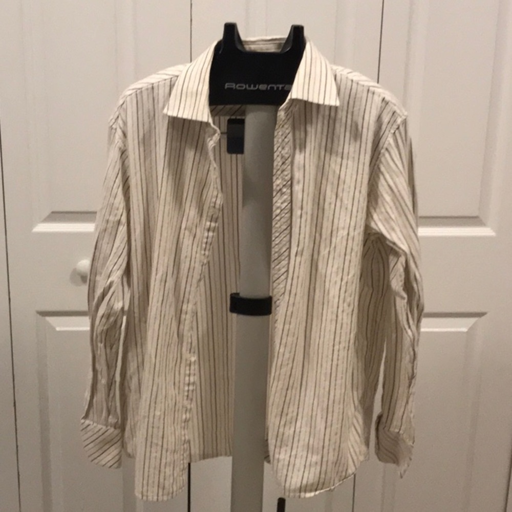 white and cream stripped shirt